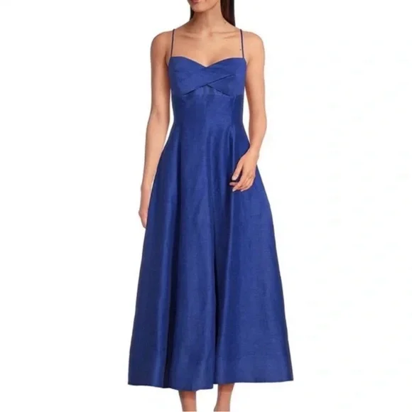 Muse by Marchesa SZ 12 Hydrangea A-Line Sleeveless Linen Blend Dress Agean Blue - Picture 2 of 16